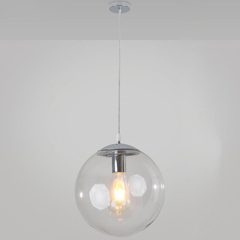 Minimalist 1-Light Pendant Light Bubble Transparent Glass Ball Shade With 39 Hanging Wire Silver /