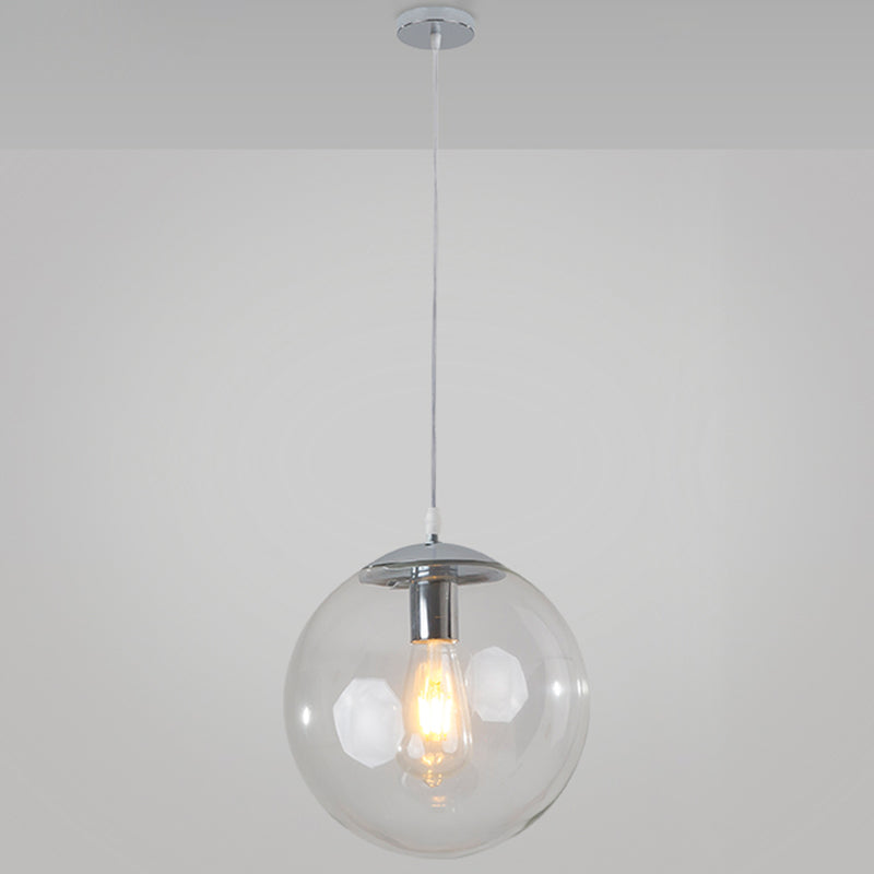 Minimalist Transparent Glass Ball Pendant Light With 39’ Hanging Wire Silver / 14’