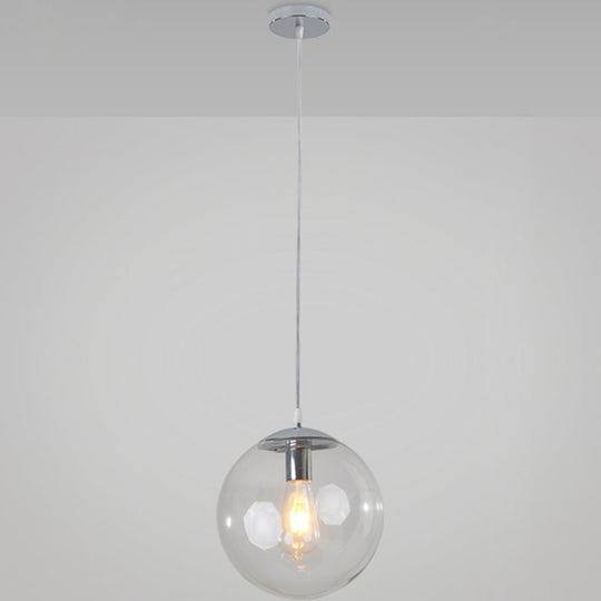 Minimalist Transparent Glass Ball Pendant Light With 39’ Hanging Wire Silver / 8’
