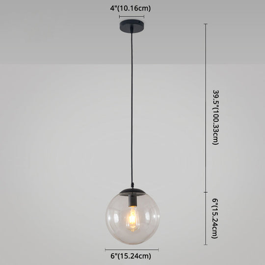 Minimalist Transparent Glass Ball Pendant Light With 39’ Hanging Wire