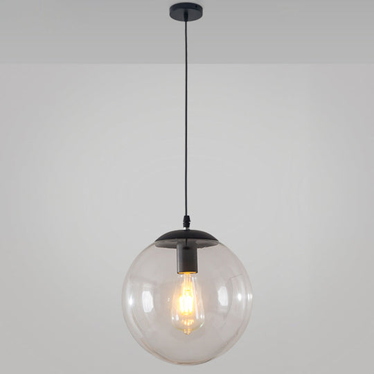 Minimalist Transparent Glass Ball Pendant Light With 39’ Hanging Wire Black / 14’