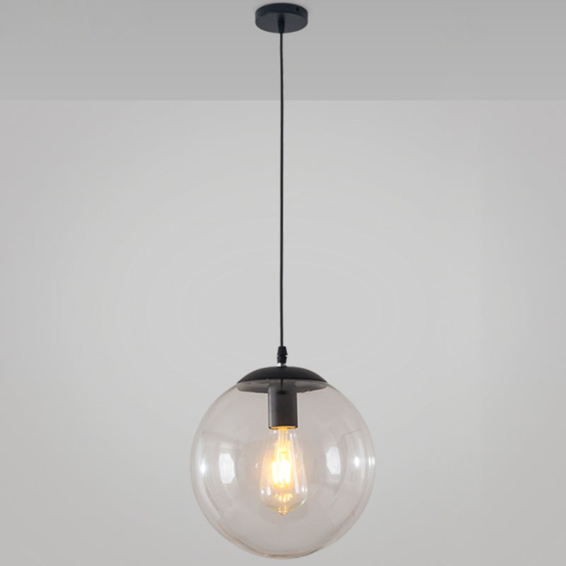 Minimalist Transparent Glass Ball Pendant Light With 39’ Hanging Wire Black / 12’