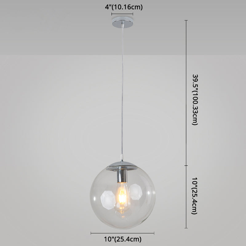 Minimalist Transparent Glass Ball Pendant Light With 39’ Hanging Wire