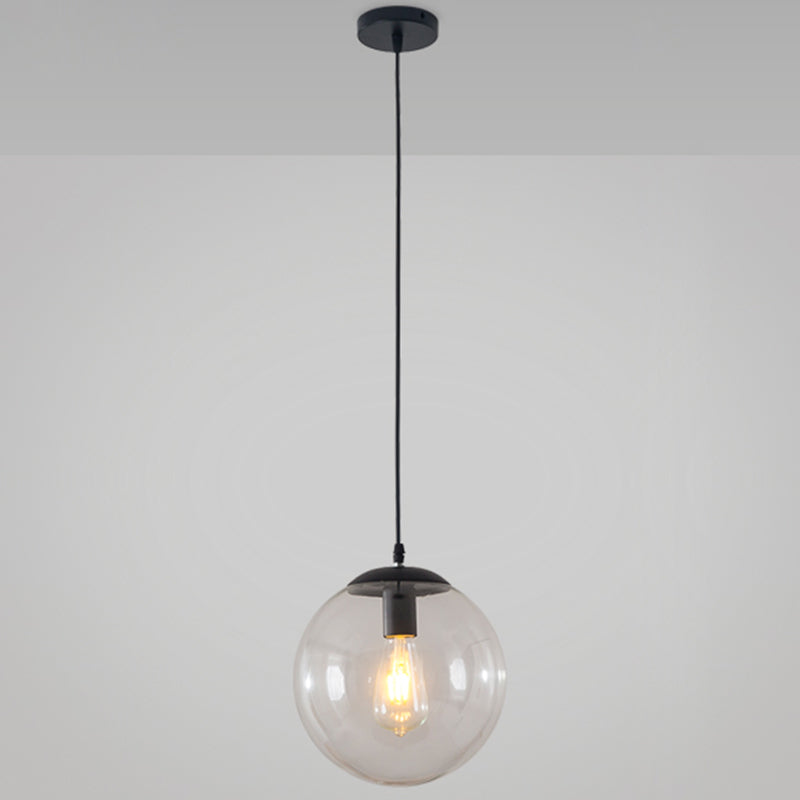 Minimalist Transparent Glass Ball Pendant Light With 39’ Hanging Wire Black / 8’