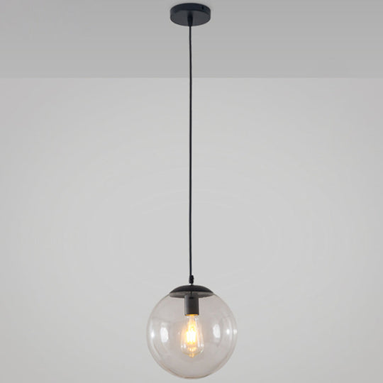 Minimalist Transparent Glass Ball Pendant Light With 39’ Hanging Wire Black / 6’