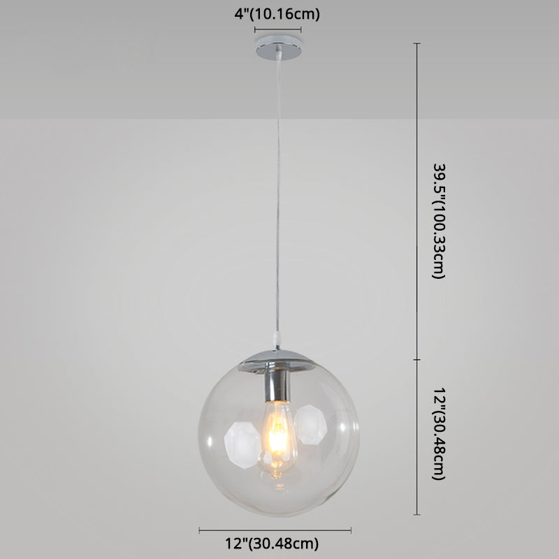 Minimalist Transparent Glass Ball Pendant Light With 39’ Hanging Wire
