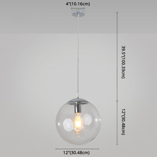 Minimalist 1-Light Pendant Light Bubble Transparent Glass Ball Shade With 39 Hanging Wire
