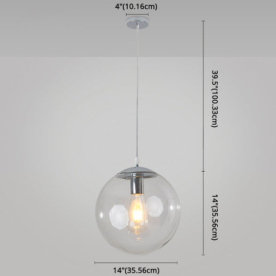 Minimalist Transparent Glass Ball Pendant Light With 39’ Hanging Wire