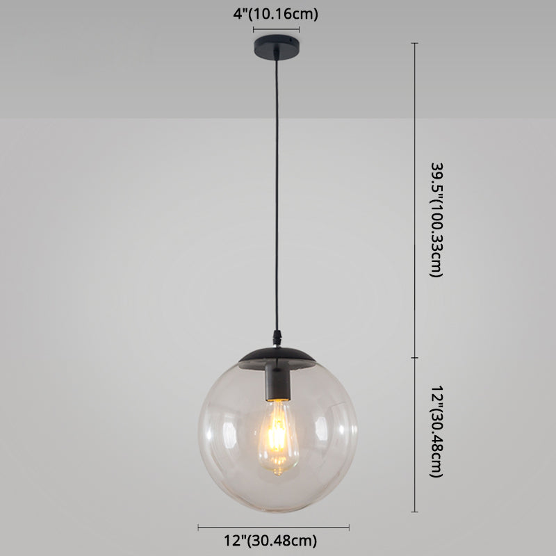 Minimalist Transparent Glass Ball Pendant Light With 39’ Hanging Wire