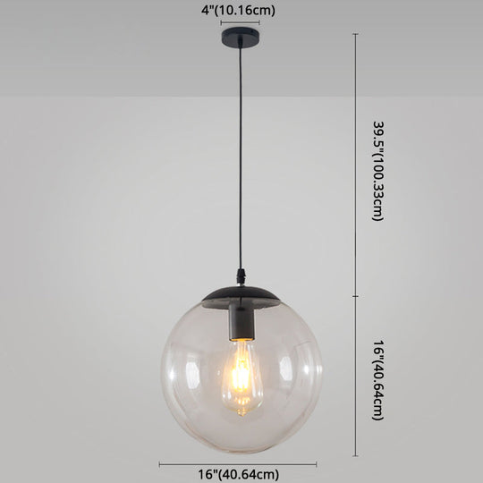 Minimalist Transparent Glass Ball Pendant Light With 39’ Hanging Wire