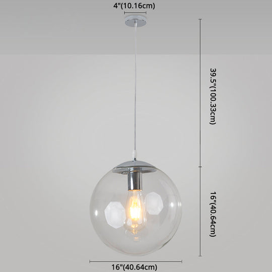 Minimalist Transparent Glass Ball Pendant Light With 39’ Hanging Wire