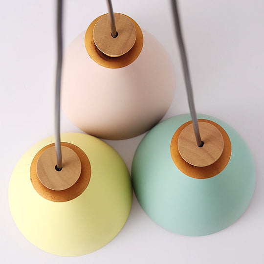 Colorful Macaroon Pendant Light With Adjustable Wire - Green Pink And Yellow 3-Light Cluster Cone