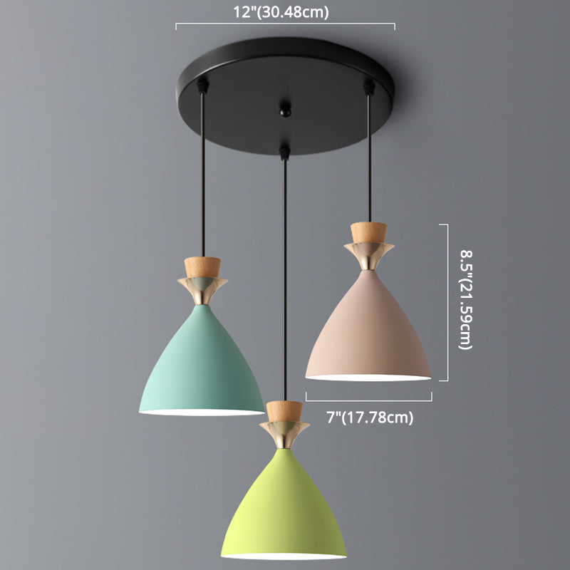 Colorful Macaroon Pendant Light With Adjustable Wire - Green Pink And Yellow 3-Light Cluster Cone