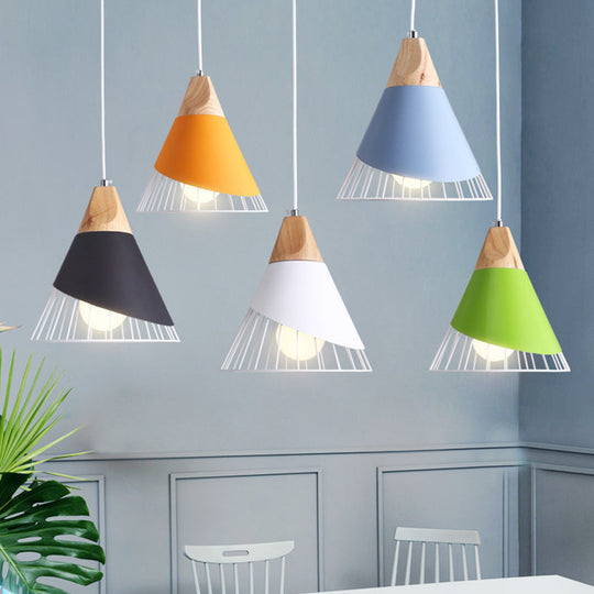 Minimalist Nordic Macaroon Hanging Light With Solid Wood Shade For Bedroom