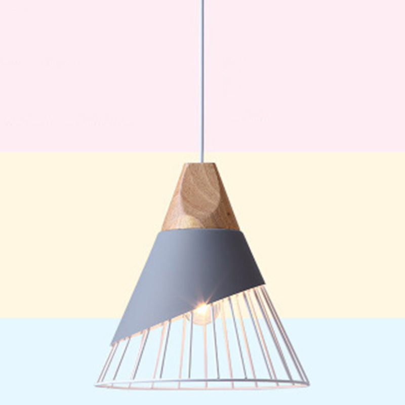 Minimalist Nordic Macaroon Hanging Light With Solid Wood Shade For Bedroom Grey