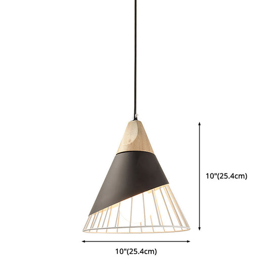 Nordic Solid Wood Macaroon Pendant Lamp With Iron Hollow Shade For Bedroom
