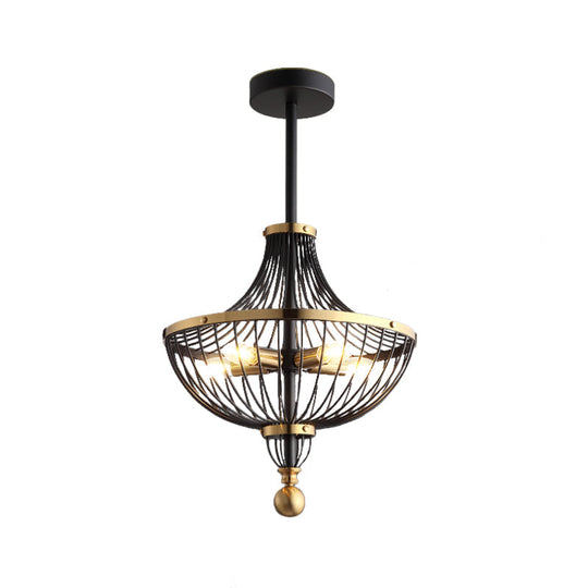 Metal Empire Hanging Chandelier - Vintage Pendant Light Fixture Black & Gold (5 Bulbs)