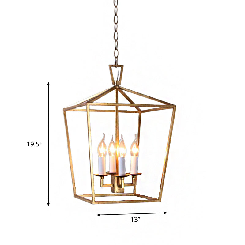 Industrial Metal Pendant Light Fixture - Prismatic/Rhombus Cage Shade 4-Light Suspension In Gold