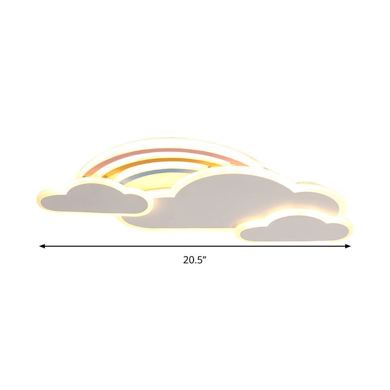 Rainbow Cloudy Ceiling Light - White/Pink Cartoon Led Flush-Mount Fixture Warm/White
