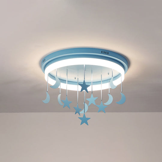 Mermaid And Star Acrylic Led Flush Chandelier For Kids’ Rooms Pink/Blue 18’/21.5’ Width