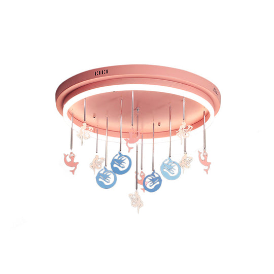 Mermaid And Star Acrylic Led Flush Chandelier For Kids’ Rooms Pink/Blue 18’/21.5’ Width