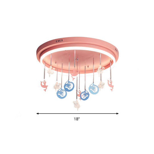 Mermaid And Star Acrylic Led Flush Chandelier For Kids’ Rooms Pink/Blue 18’/21.5’ Width