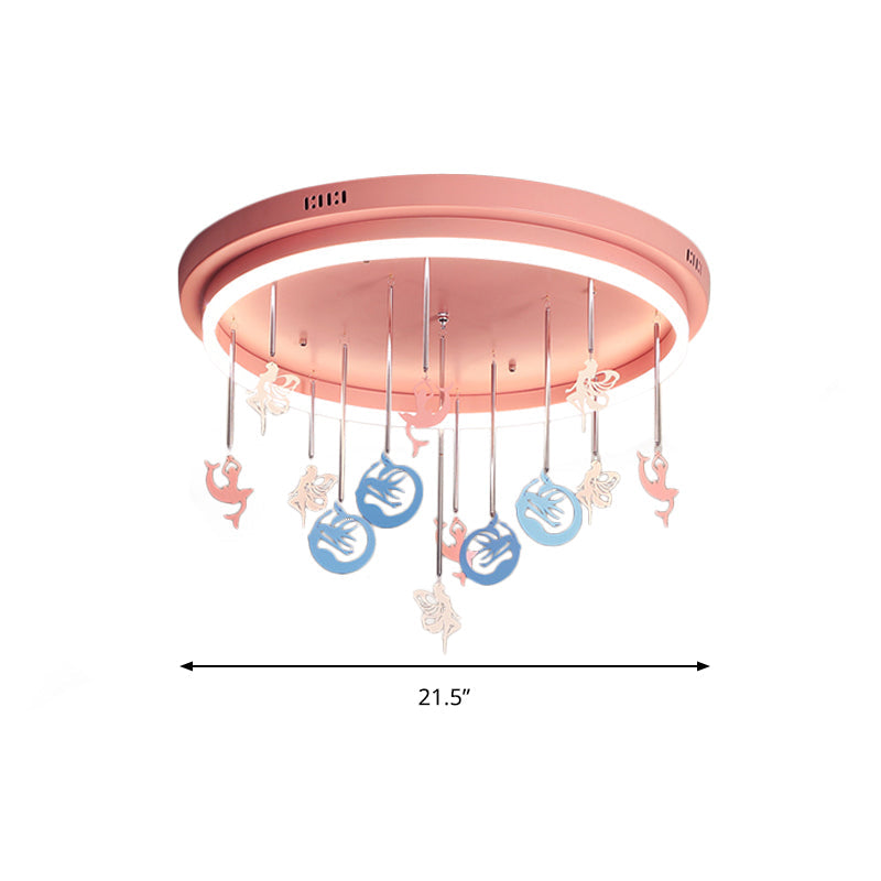 Mermaid And Star Acrylic Led Flush Chandelier For Kids’ Rooms Pink/Blue 18’/21.5’ Width
