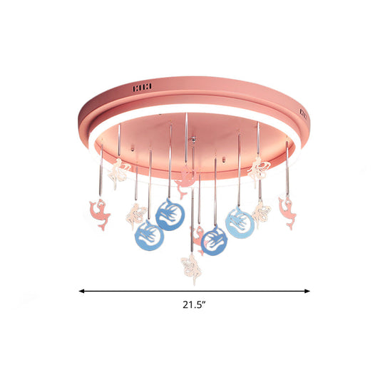 Mermaid And Star Acrylic Led Flush Chandelier For Kids’ Rooms Pink/Blue 18’/21.5’ Width