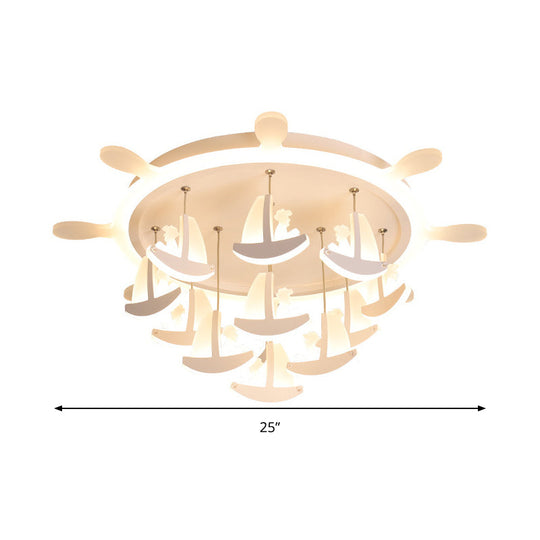 Rubber Canopy Pendant Chandelier With Boat Acrylic Shade And Kids Led Hanging Light