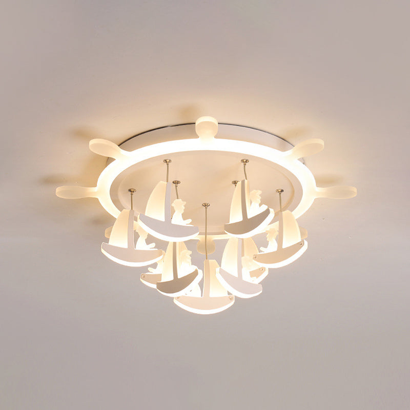 Rubber Canopy Pendant Chandelier With Boat Acrylic Shade And Kids Led Hanging Light (17/21/25) -
