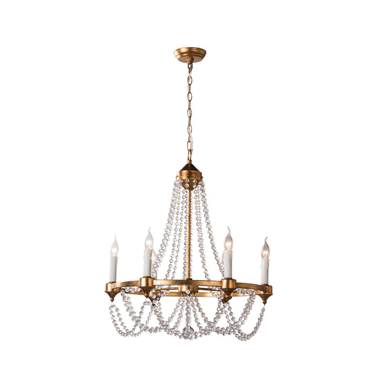 French Country Crystal Chandelier With 6 Lights In Antique Brass Finish