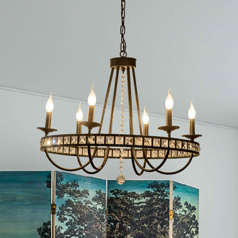 Modern Black Metal Chandelier With Crystal Deco - 6/8 Light Pendant Lamp For Industrial Lighting
