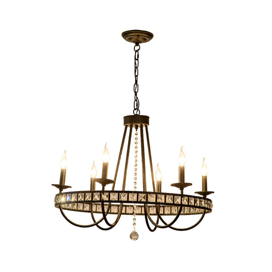 Modern Black Metal Chandelier With Crystal Deco - 6/8 Light Pendant Lamp For Industrial Lighting