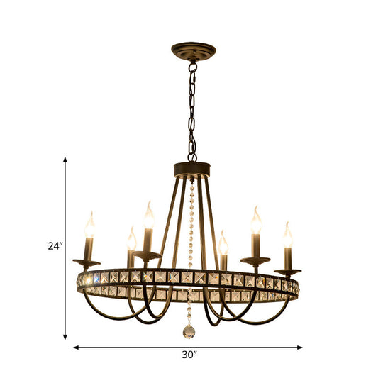Modern Black Metal Chandelier With Crystal Deco - 6/8 Light Pendant Lamp For Industrial Lighting