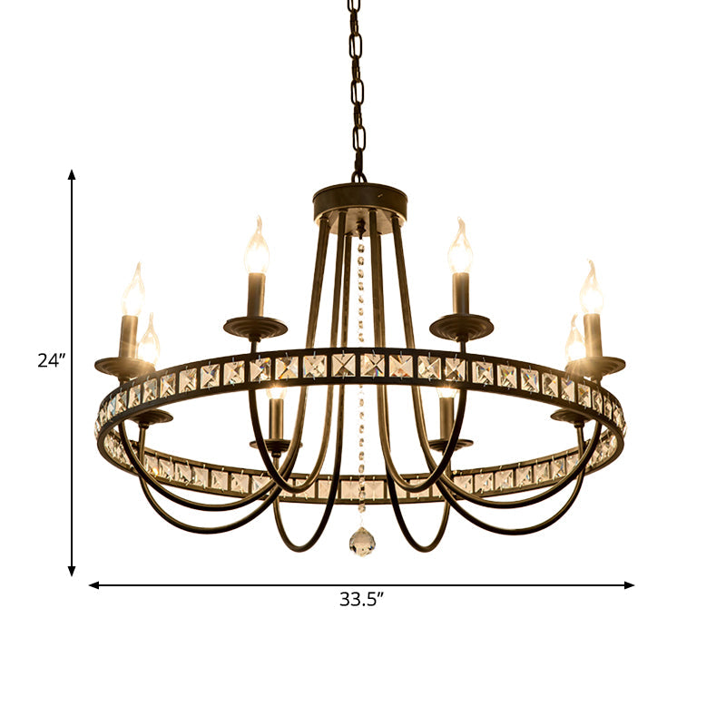 Modern Black Metal Chandelier With Crystal Deco - 6/8 Light Pendant Lamp For Industrial Lighting