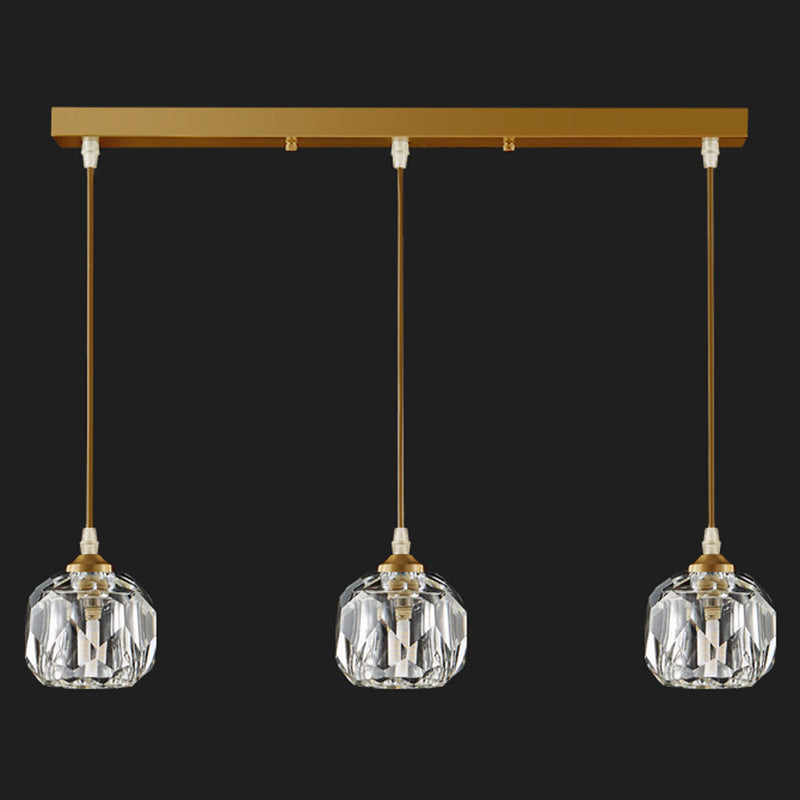 Modern Led Gold Suspension Pendant Light With Crystal Geometric Design