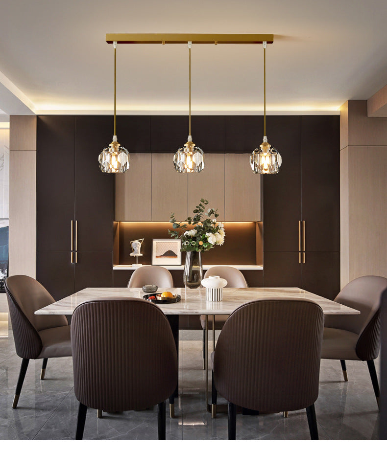 Modern Led Gold Suspension Pendant Light With Crystal Geometric Design