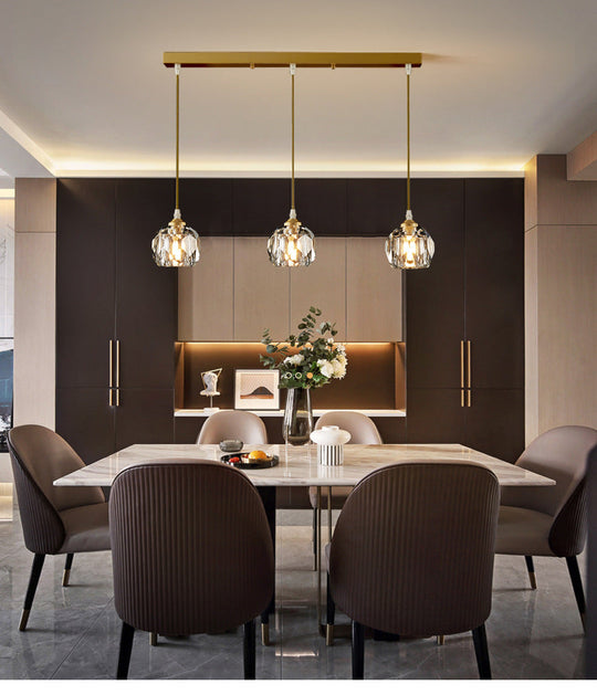 Modern Led Gold Suspension Pendant Light With Crystal Geometric Design