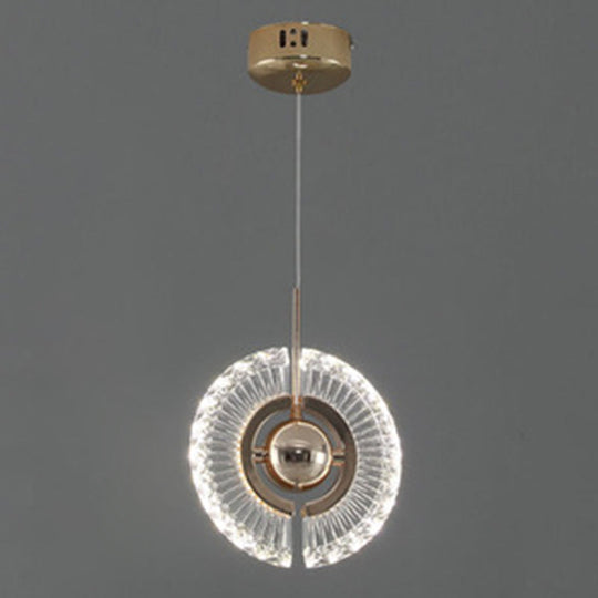 Modern Crystal Led Pendant Light In Gold For Living Room / White