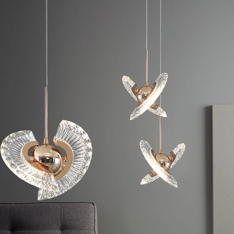 Modern Crystal Led Pendant Light In Gold For Living Room