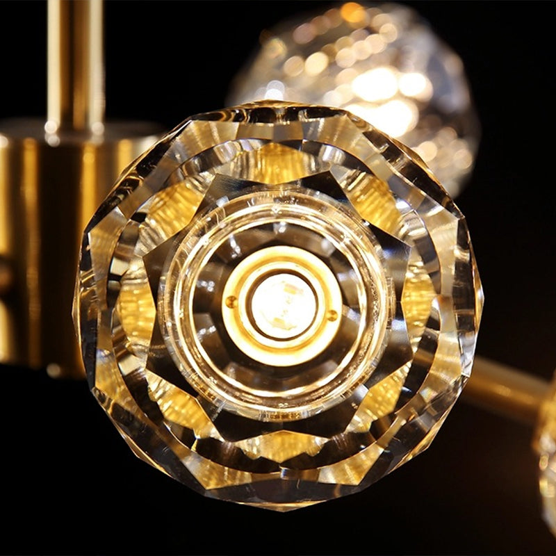Contemporary Crystal Pendant Light With Gold Dome Suspension
