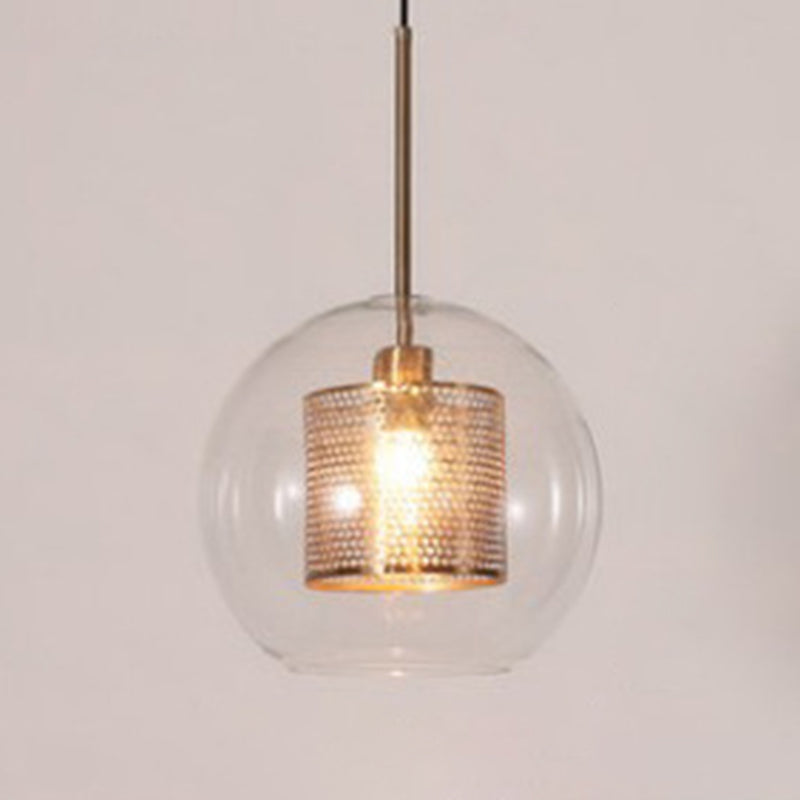 Minimalist Glass Spherical Pendant Light Fixture In Bronze
