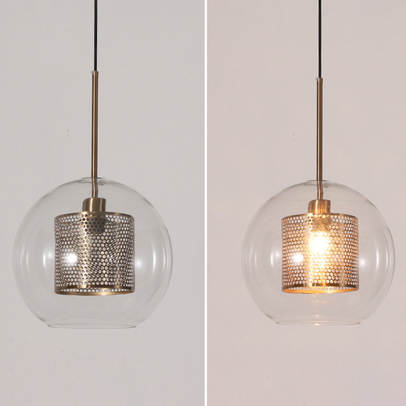 Minimalist Glass Spherical Pendant Light Fixture In Bronze