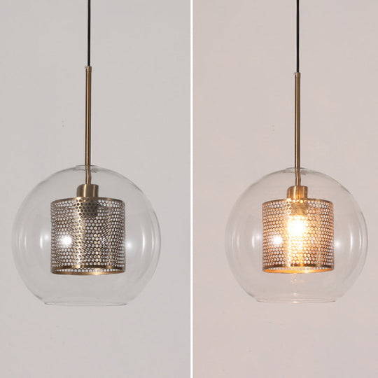 Minimalist Glass Spherical Pendant Light Fixture In Bronze