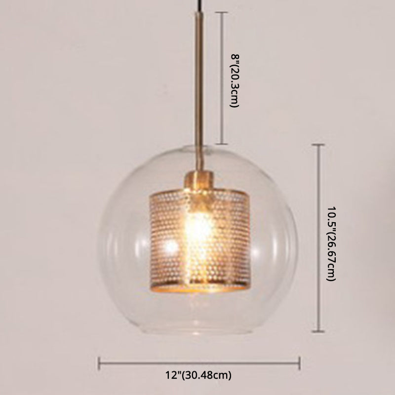 Minimalist Glass Spherical Pendant Light Fixture In Bronze