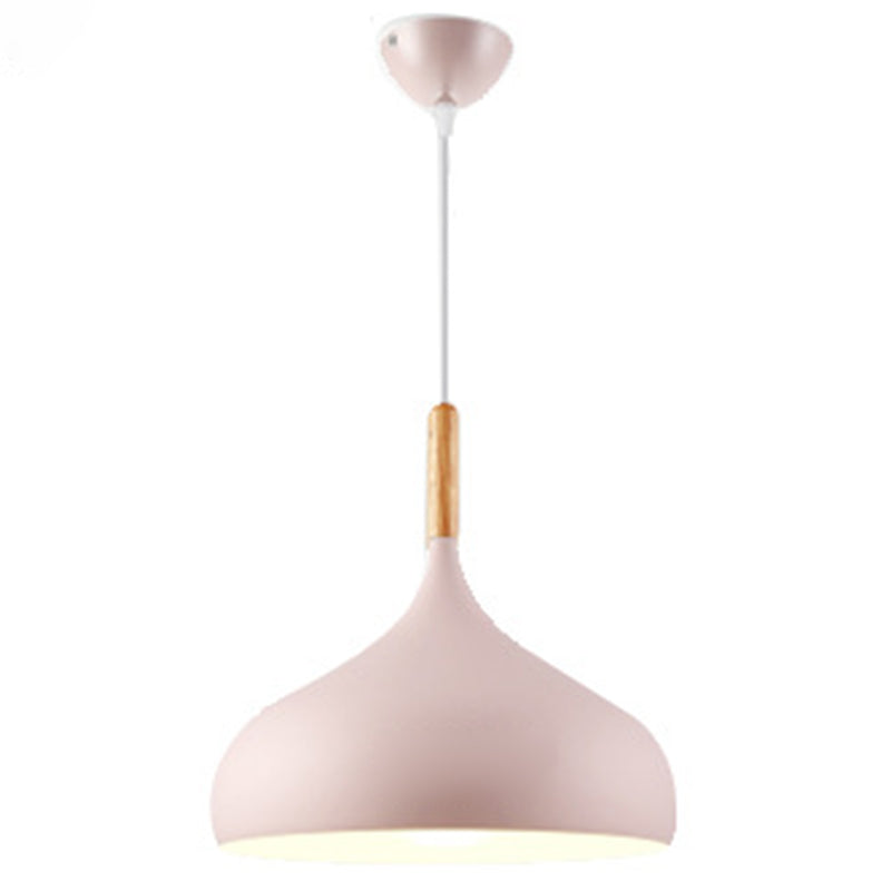 Contemporary Metal Restaurant Pendant Light - Dome Down Lighting Pink