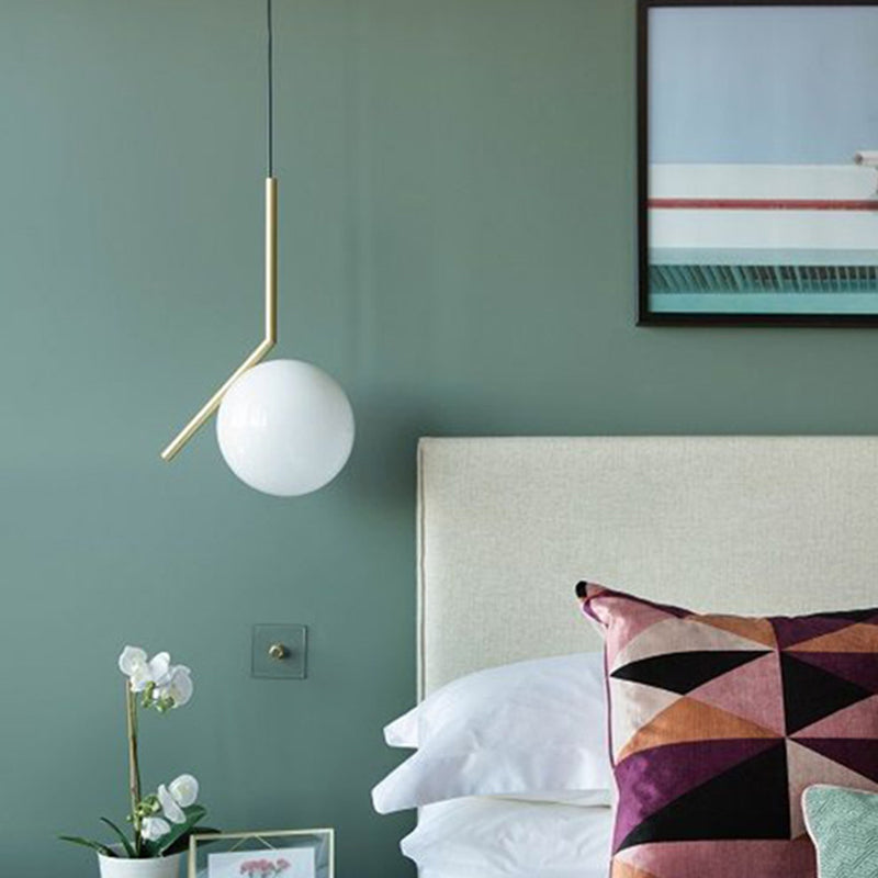 Mid-Century Opal Frosted Glass Globe Pendant Light Elegant 1-Light Hanging Lamp