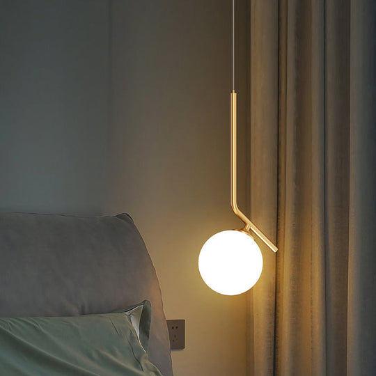 Mid-Century Opal Frosted Glass Globe Pendant Light With Hanging Lamp – 1