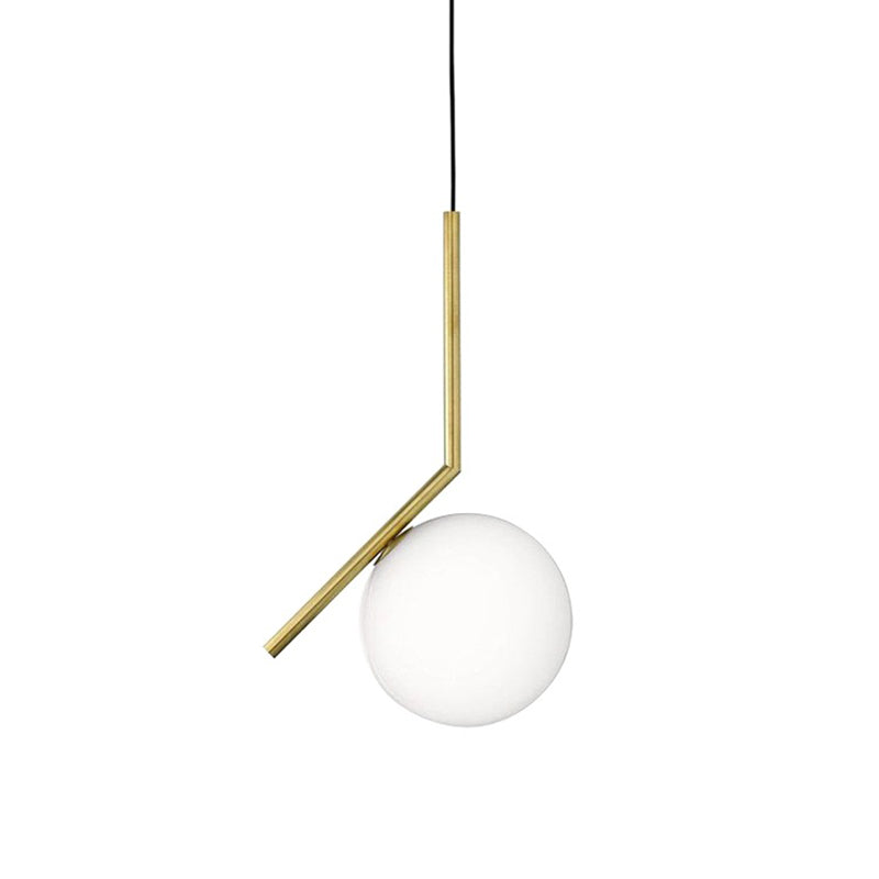 Mid-Century Opal Frosted Glass Globe Pendant Light With Hanging Lamp – 1