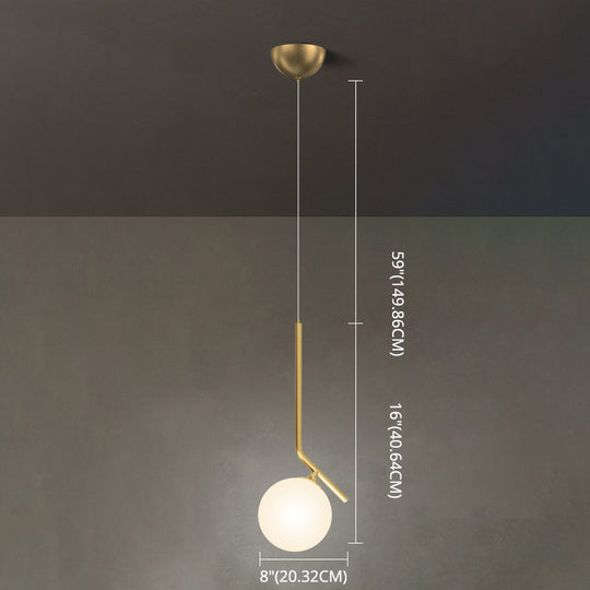 Mid-Century Opal Frosted Glass Globe Pendant Light With Hanging Lamp – 1